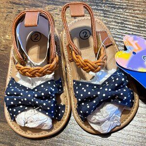 Girl's Sandals with a Braided Strap and Polka Dot Bow